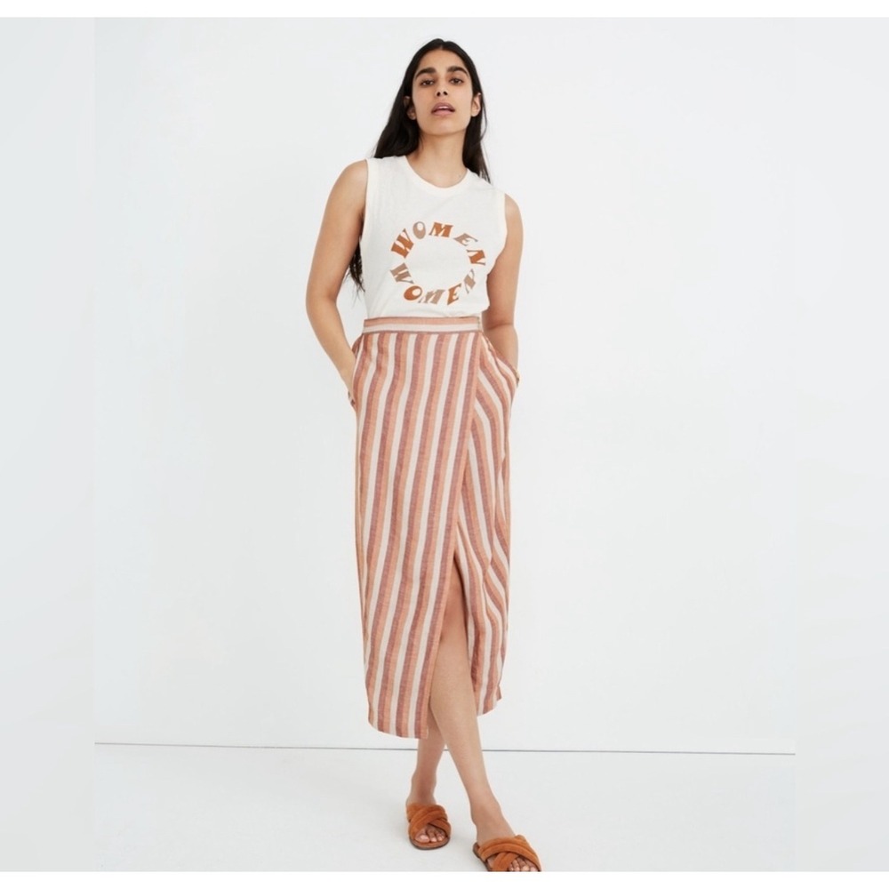 Madewell Pull-On Wrap Midi Skirt in Trip Stripe Avalon Pink Size XS